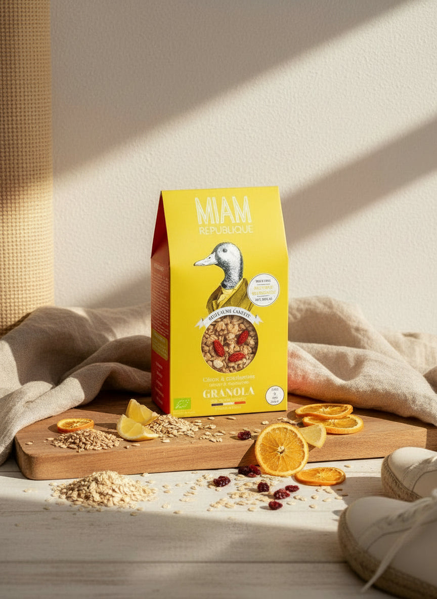 granola artisanal bio citron et cranberries, vegan et sans gluten Miam République